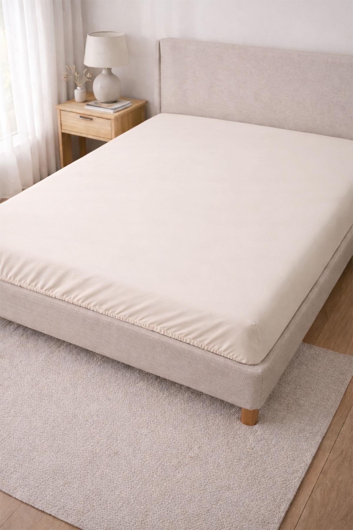Basic Pambıq Satin İki Nəfərlik Tam Tur Rezinli Çarşaf (160 x 200 sm)