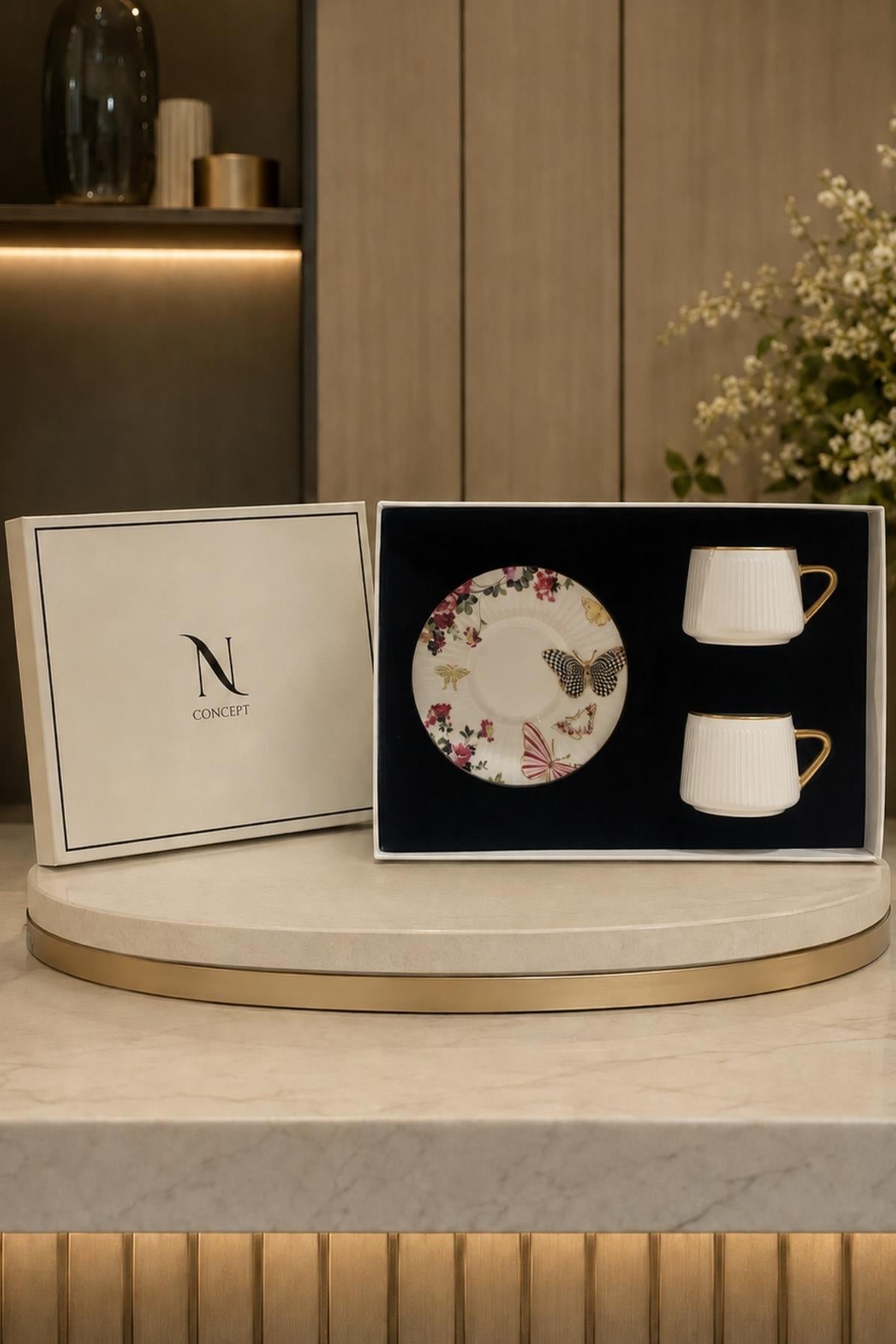 Butterfly Poem 24K Altın Kaplama 2'li Premium Kahve Fincan Takımı