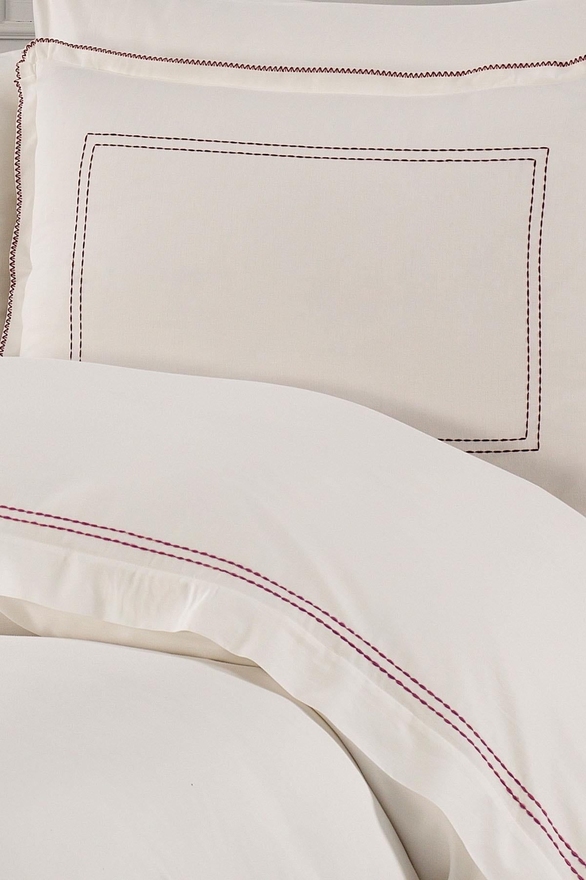 Linge Çizgi Nakışlı Pamuk Saten Çift Kişilik 6 Parça Nevresim Takımı