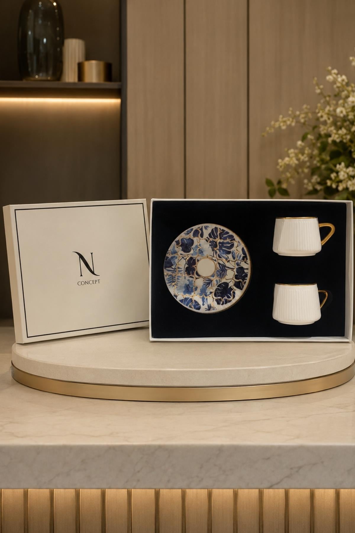 Royal Bloom 24K Altın Kaplama 2'li Premium Kahve Fincan Takımı