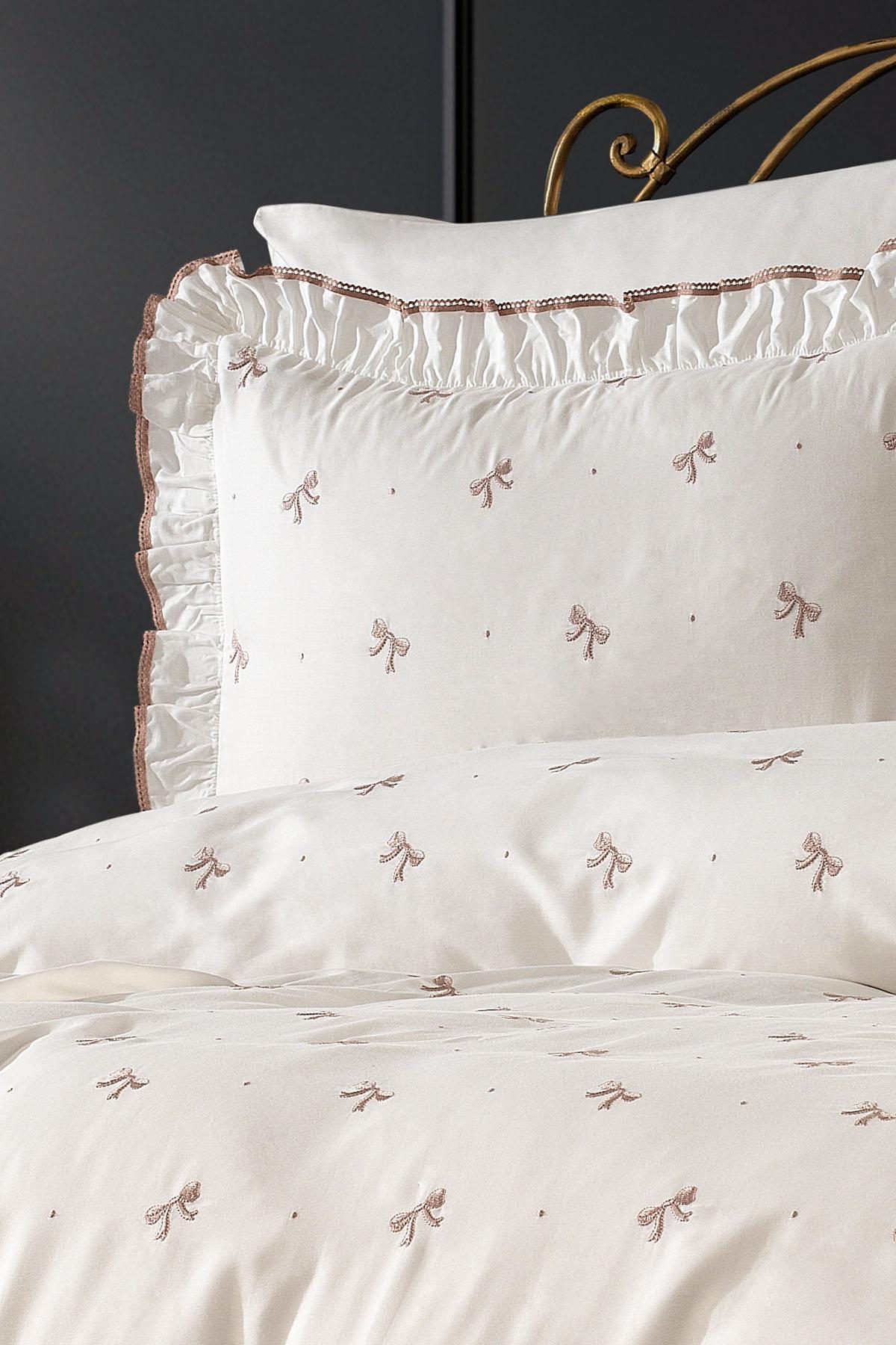 Serena Fiyonk Nakışlı Pamuk Saten King Size 6 Parça Nevresim Takımı