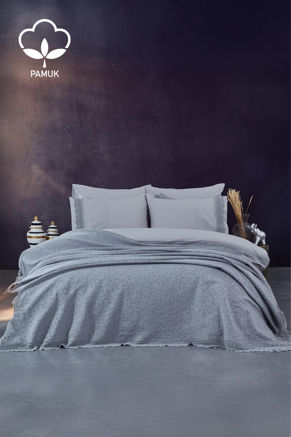 Cadiz Dantelli Çift Kişilik 7 Parça Nevresim + Pike Set