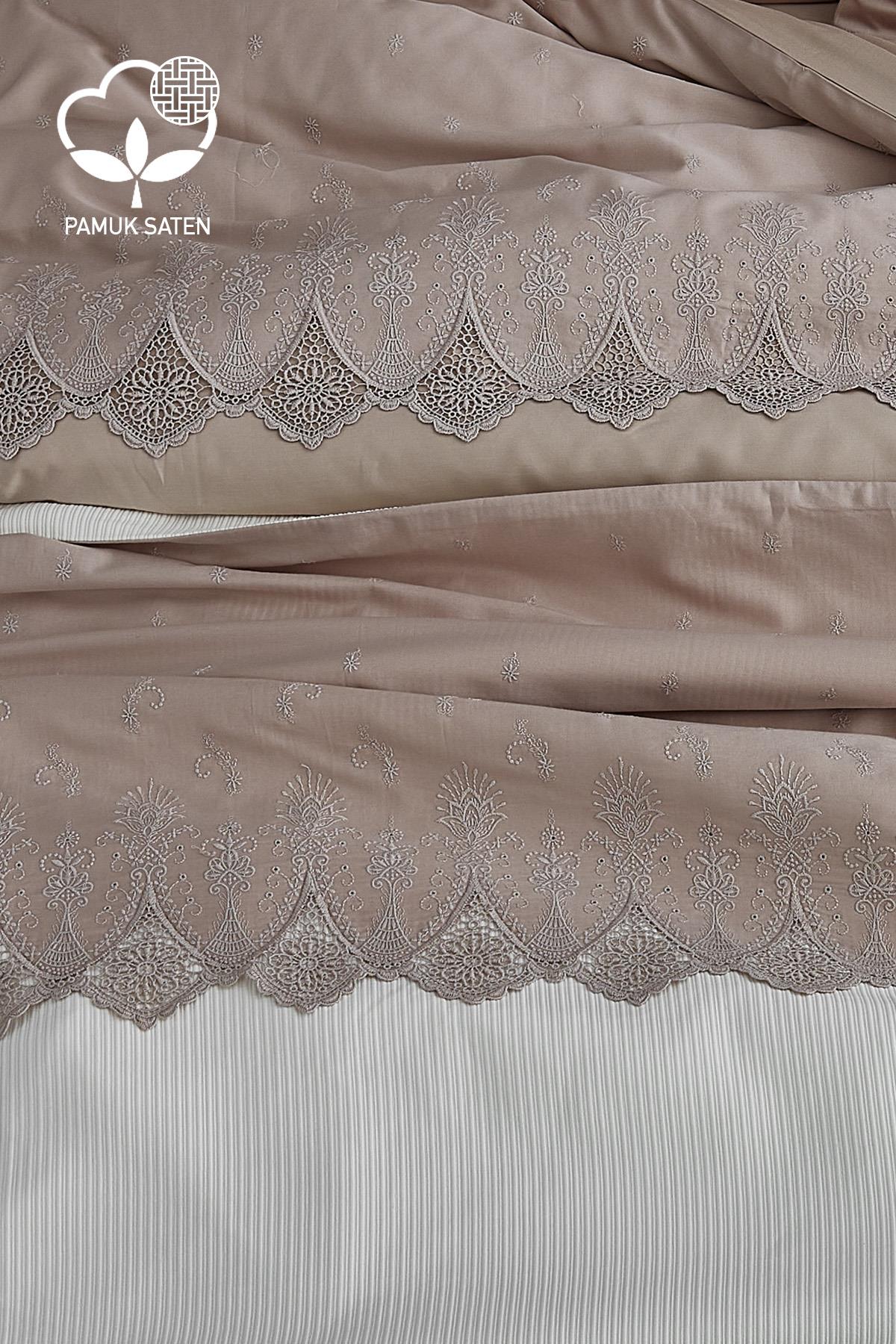 Emma Dantelli Çift Kişilik 7 Parça Nevresim + Pike Set