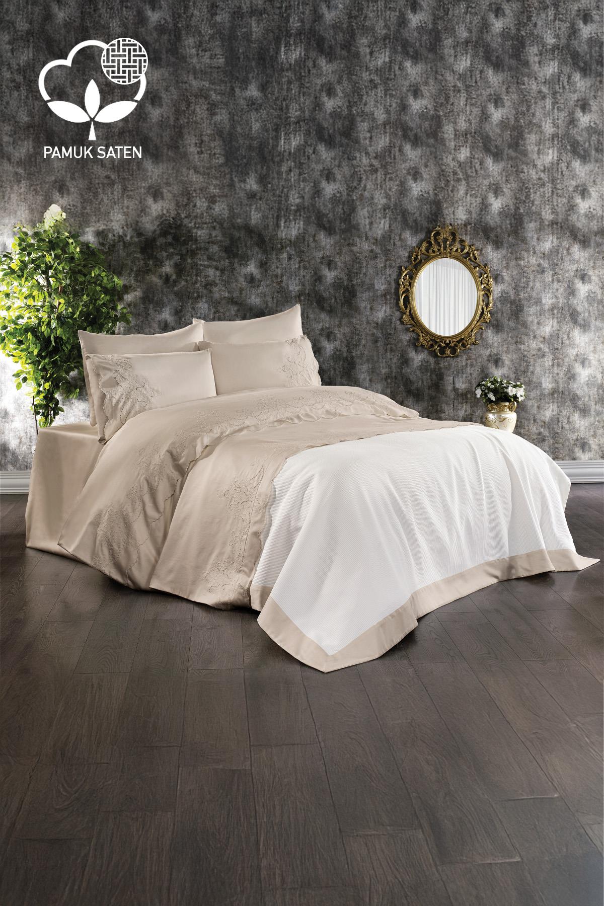 Hanedan İşlemeli Çift Kişilik 7 Parça Nevresim + Pike Set