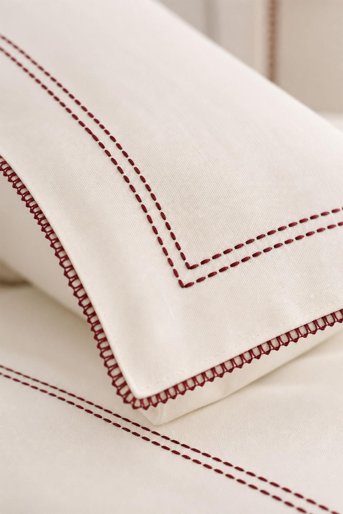 Linge Çizgi Nakışlı Pamuk Saten Çift Kişilik 6 Parça Nevresim Takımı