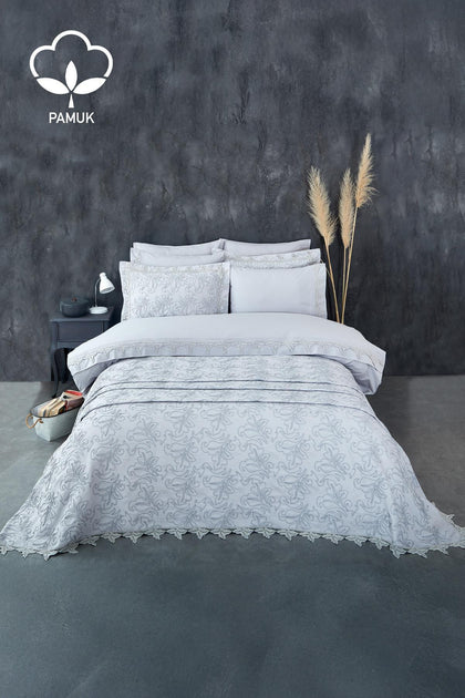 Ribera İşlemeli Çift Kişilik 9 Parça Nevresim + Pike Set